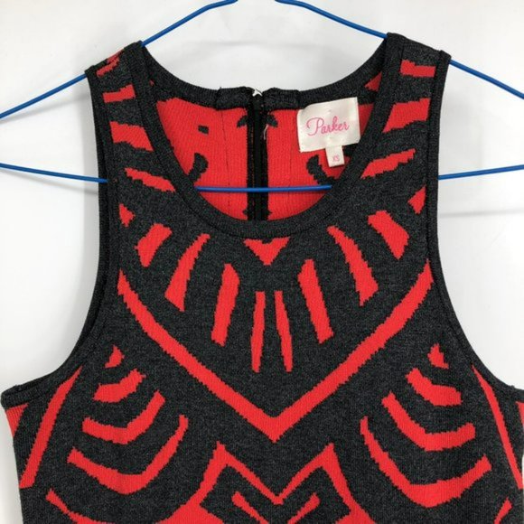 Parker Red and Black Tribal Sleeveless Fit  &  Flare Clarence Dress XS - Picture 5 of 7